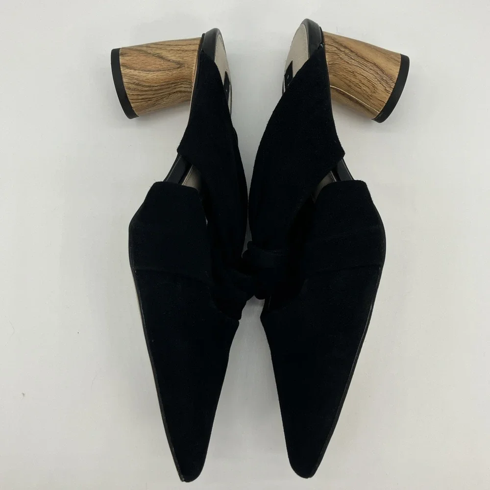 Sanctuary Sunset 2.0 Black Suede‎ Mule Wooden Block Heel Shoes 6M Luxury